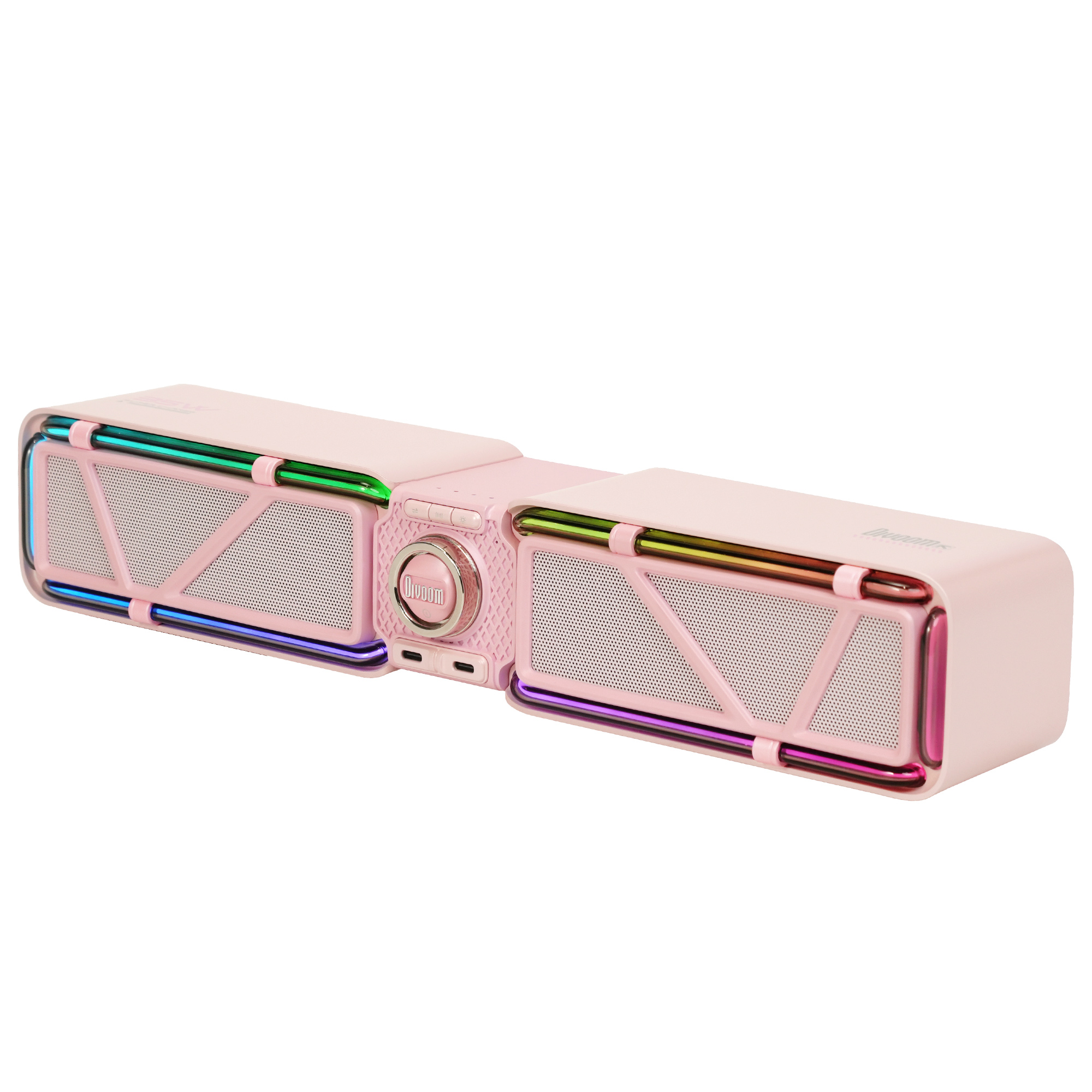 Divoom D-base 30W Masaüstü Bluetooth Gaming Hoparlör, Rgb Işıklı, Çift Portlu 35W Hızlı Şarj, USB/Aux/Bluetooth6.0, Pembe