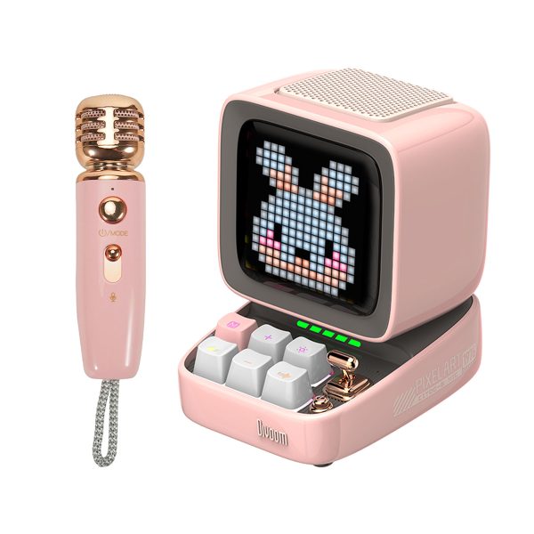 Divoom Ditoo Mic Piksel Ekranlı Karaoke Mikrofonlu Pembe Bluetooth Hoparlör