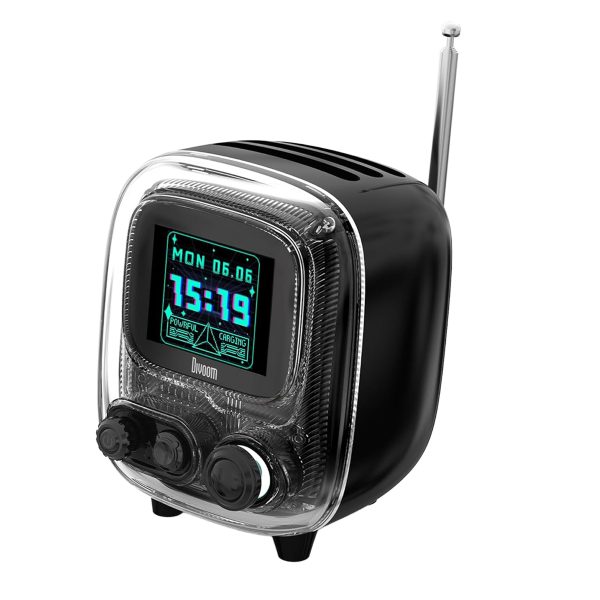 Divoom Tiivoo-2 FM Radyolu Mini Bluetooth Hoparlör, Kablosuz Piksel Ekranlı Retro Taşınabilir Ses Bombası, Siyah
