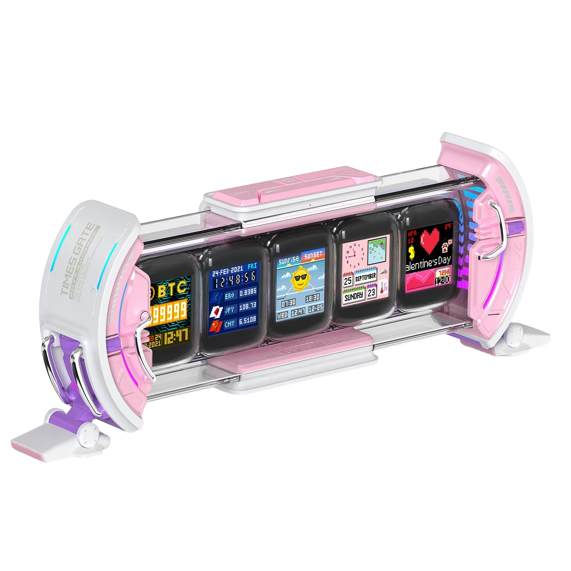 Divoom TimesGate 5 Ekranlı Rgb Işıklı Akıllı Dijital Saat, Dekor Resim Çerçevesi, Pembe