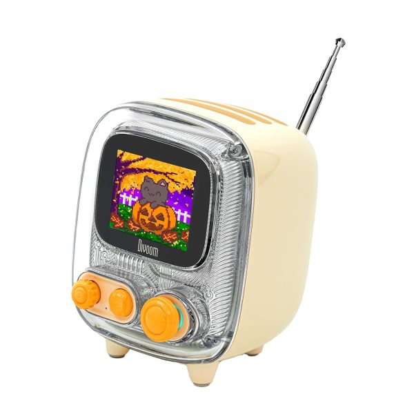 Divoom Tiivoo-2 FM Radyolu Mini Bluetooth Hoparlör, Kablosuz Piksel Ekranlı Retro Taşınabilir Ses Bombası, Beyaz