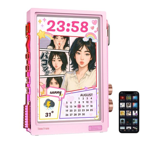 Divoom Times Frame 10.1" Ekran Dijital Fotoğraf Çerçevesi, Akıllı Saat, Şeffaf IPS RGB LED, WiFi Bağlantılı, 64GB Depolama Alanı, APP Kontrollü, Pembe