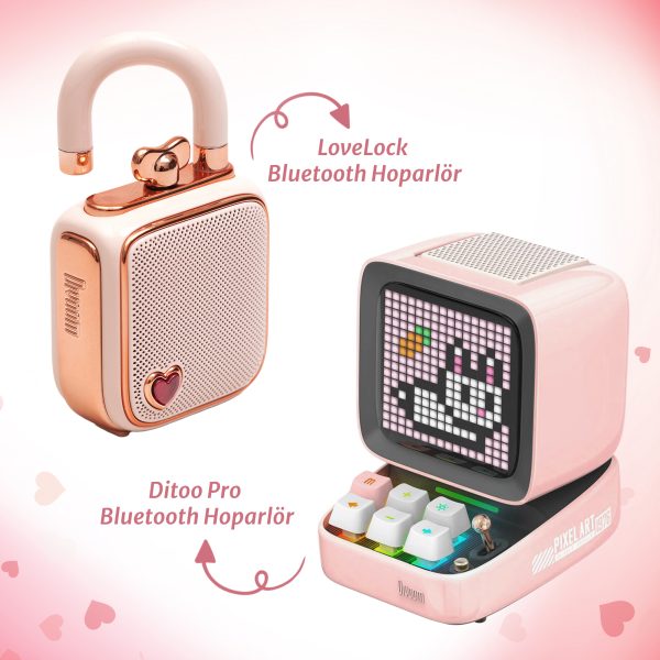 Divoom Ditoo Pro Bluetooth Hoparlör ve Ses Kayıt Özellikli LoveLock Hediye Seti, Pembe